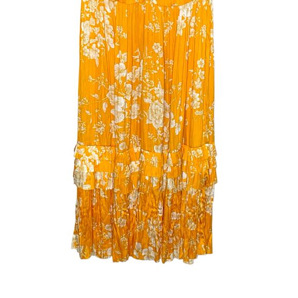 Current Air S Anthropologie Ruffled Sleeve Yellow Floral Midi Dress Silky - Picture 5 of 8